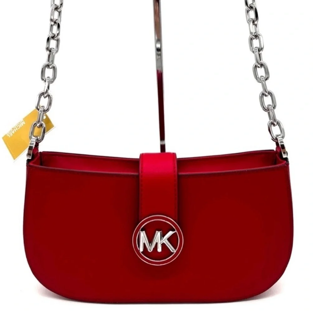 Michael Kors Carmen Small Pouchette Crossbody Bag Red/Silver